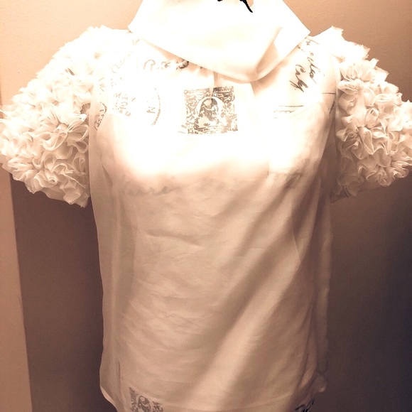 SOLD SOLD SOLD $595 NWT St. John Couture Raw Silk Semi Sheer Top - Picture 5 of 10